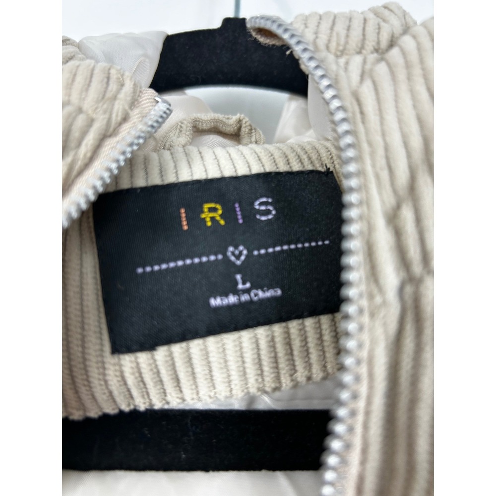 IRIS Corduroy Puffer Vest Womens Large Tan Hooded Zip Up IJ99399 NWT - Picture 4 of 8